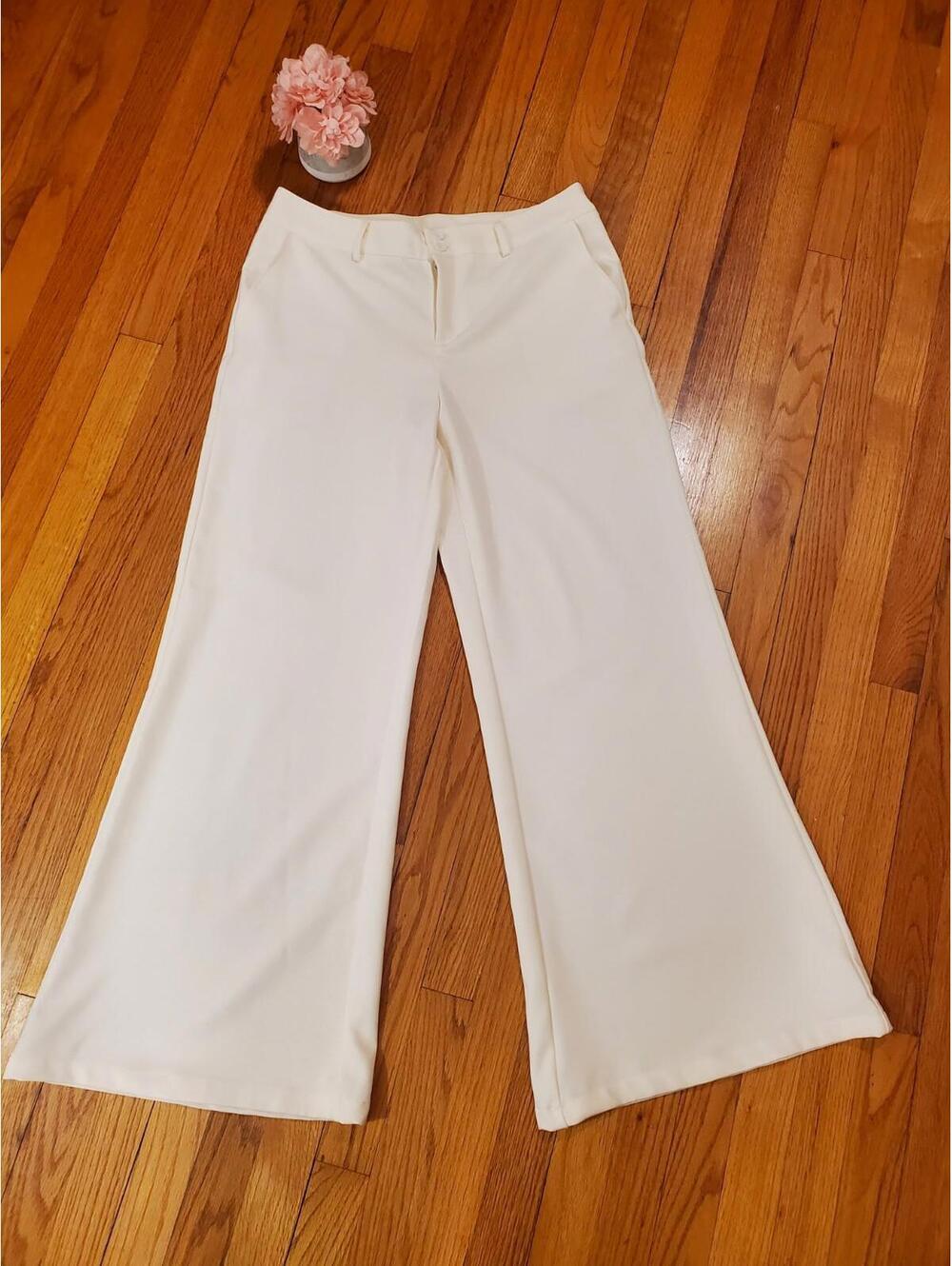 Forever 21 Made By Shein Cream Lightweight Wide Leg Pants Size L, Classic, City